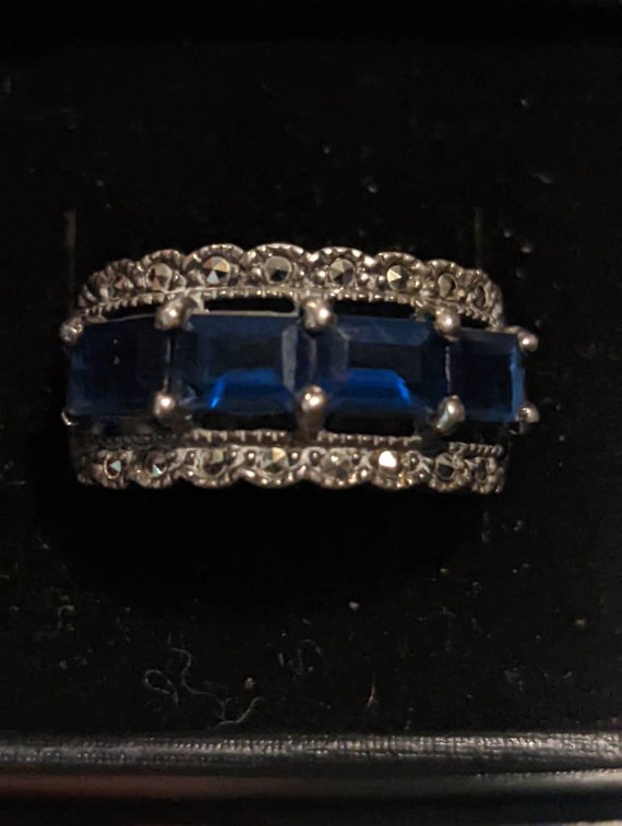 Vintage Sapphire Sterling Silver Ring Size 7.75, … - image 3