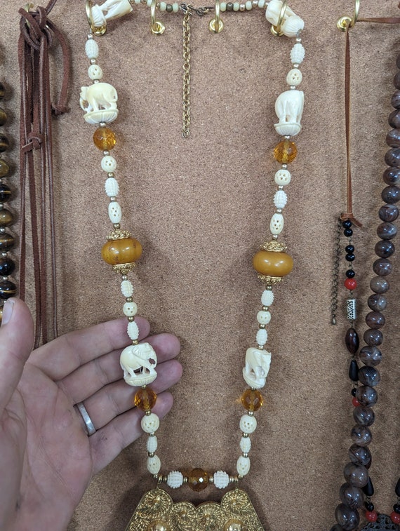 Epic Vintage Elephant Themed Statement Bone Neckl… - image 3