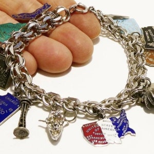 Heavy Sterling Silver Bracelet,over 10 Charms, States in USA