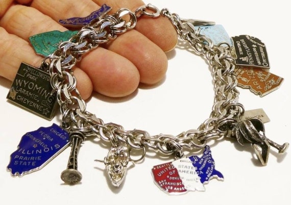Heavy Sterling Silver Bracelet,over 10 Charms, St… - image 1
