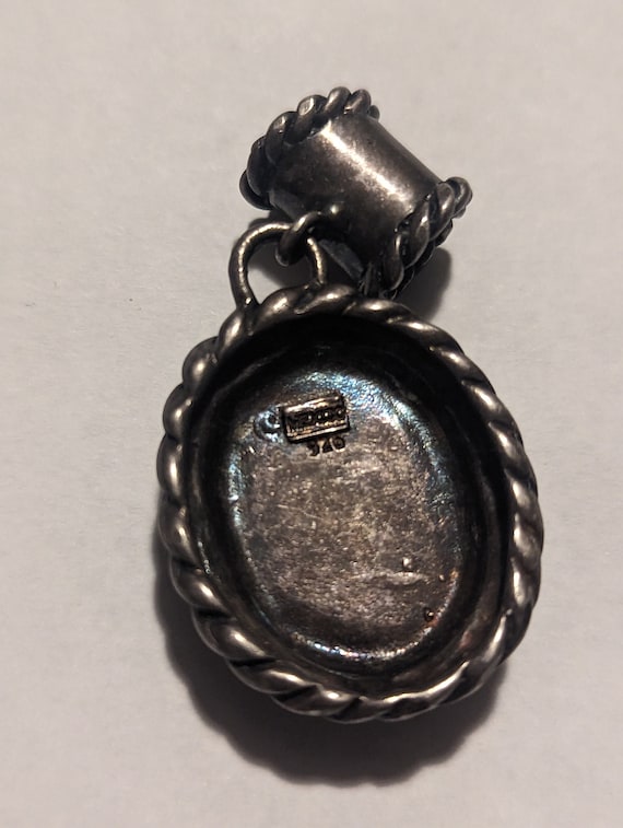 Pendentif Ancien En Argent Avec Onyx - Grand Format, Bijou Vintage Occasion