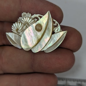 Vintage Abalone Mother of Pearl, Flowers Brooch Pin