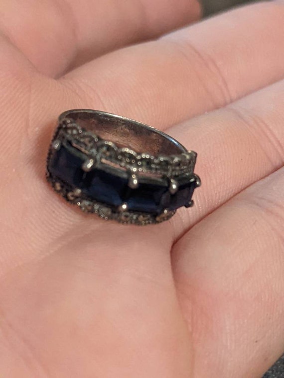 Vintage Sapphire Sterling Silver Ring Size 7.75, … - image 5
