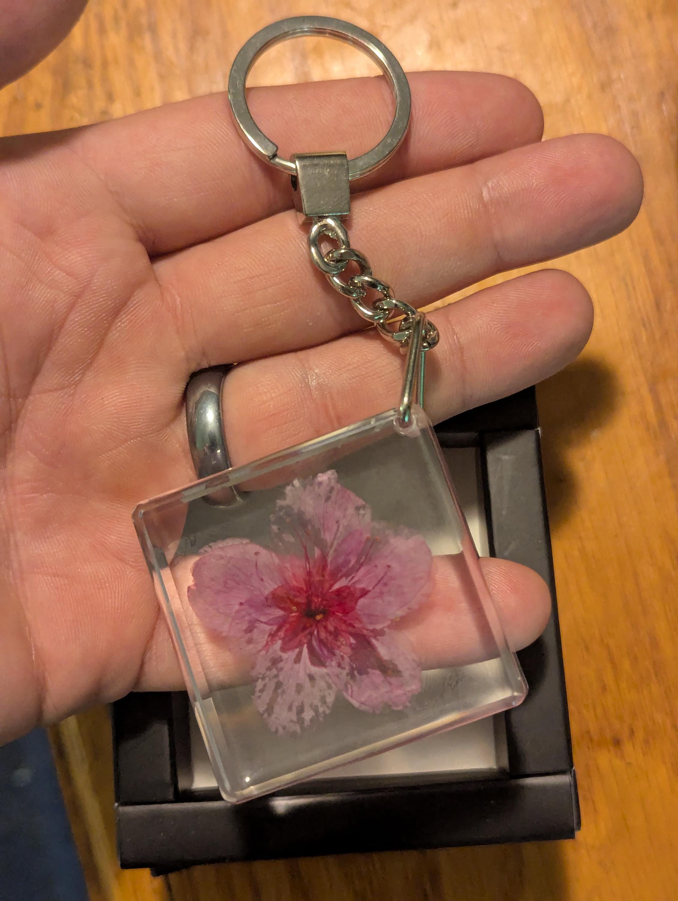 Pink Cherry Blossom Flower Keychain - Educational Collectible