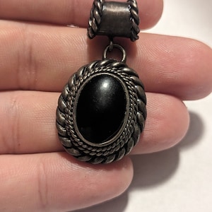 Large Vintage Sterling Silver Black Onyx Pendant