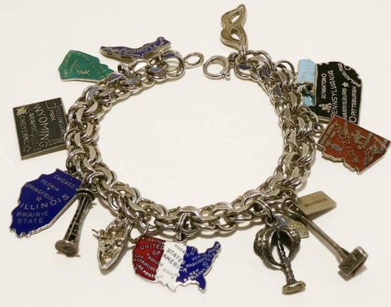 Heavy Sterling Silver Bracelet,over 10 Charms, St… - image 5