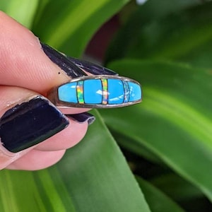 Opal Turquoise inlay Sterling Silver Ring Size 7
