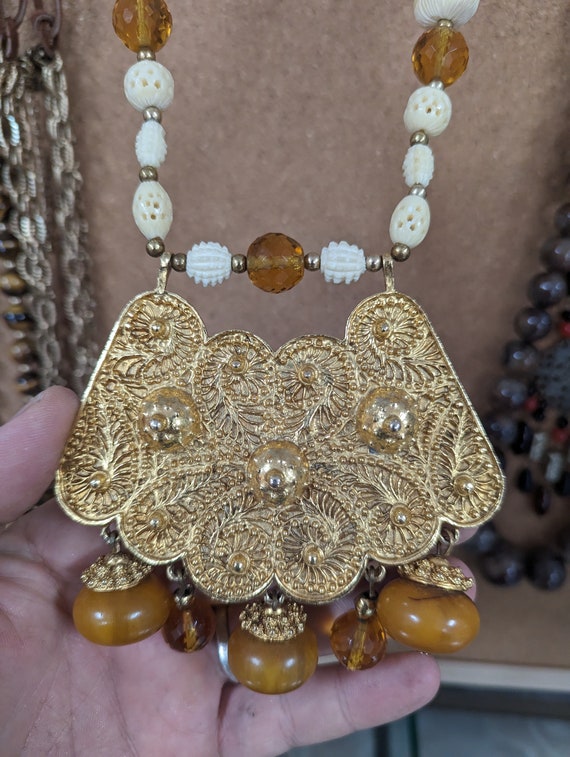 Epic Vintage Elephant Themed Statement Bone Neckl… - image 4