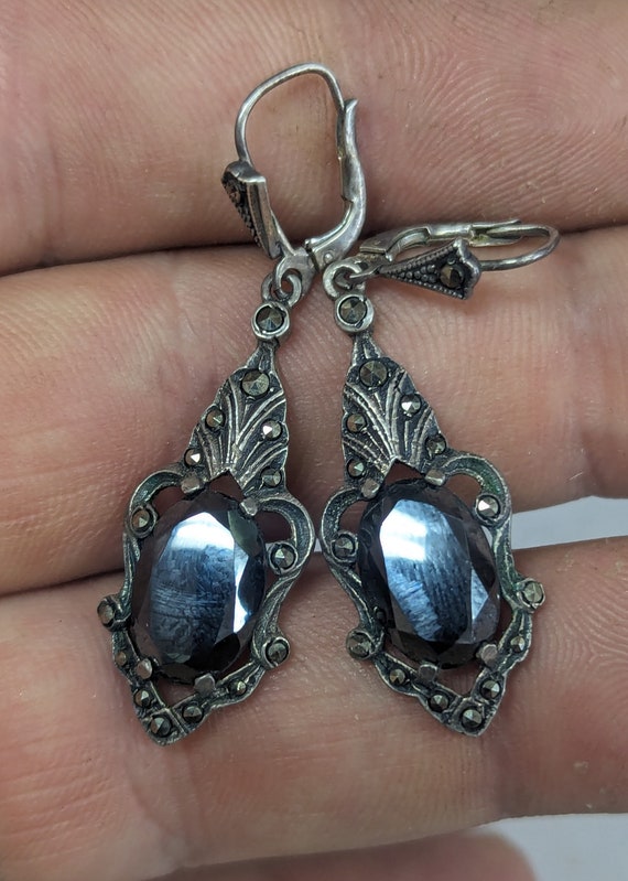 Vintage Marcasite Sterling Silver Earrings, French