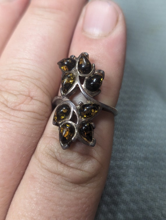 Vintage Amber Sterling Silver Ring, Size 8