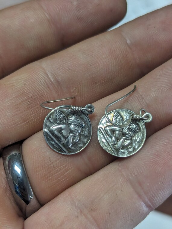 Vintage Angel / Cherub Dangle Sterling Silver Ear… - image 3