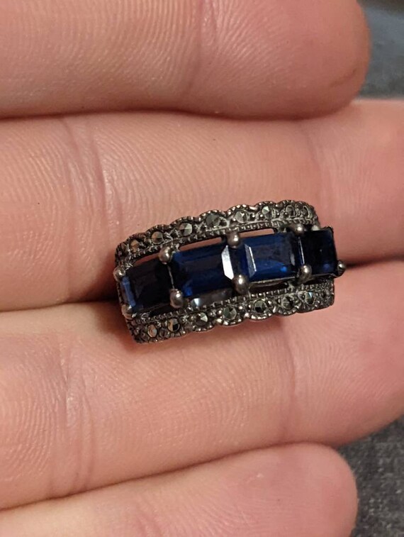 Vintage Sapphire Sterling Silver Ring Size 7.75, … - image 4