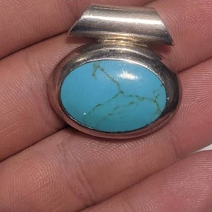 Heavy Sterling Silver Slide Pendant w Mexican Turquoise