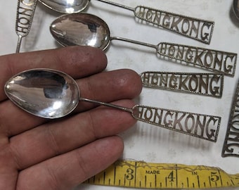 Sterling Hong Kong SpoonスプーンSet 6本 Vintage Silver Spoons From Hong Kong, 6 Ornate Souvenir Teaspoons