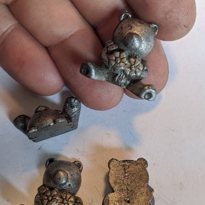 Teddy Bear Holding Flowers Pewter Figurine