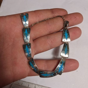 Inlay Turquoise Sterling Silver Bracelet Vintage Taxco