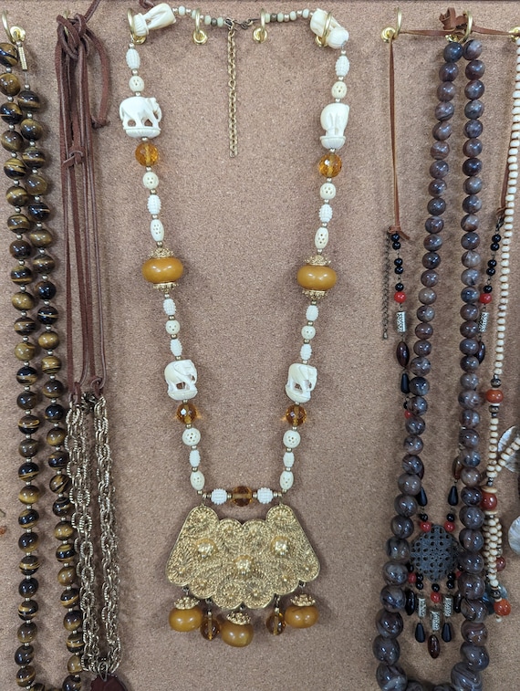 Epic Vintage Elephant Themed Statement Bone Neckl… - image 5