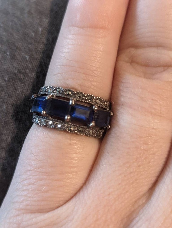 Vintage Sapphire Sterling Silver Ring Size 7.75, … - image 2