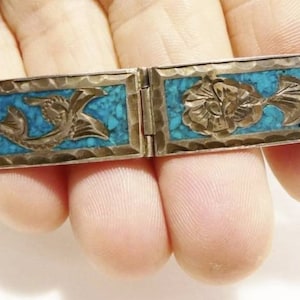 Vintage Sterling Silver Crushed Turquoise Bracelet