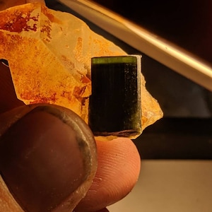 Green Capped Black Tourmaline Crystal on Quartz Crystal Stak Nala 13.9g