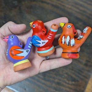 Hand Painted Clay Ocarina Bird Flute and Necklace