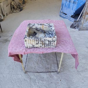 Square Marble Sink with Fluted Edge, Modern Basin marble with Veined Black , Luxury Bathroom Vanity Vessel Sink, Unique Handmade Marble Sink
