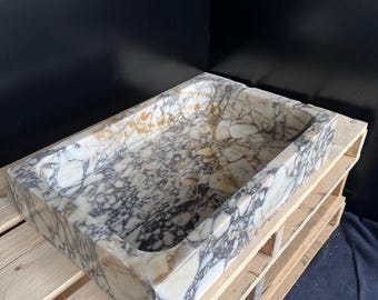 Lavabo de mármol Calacatta Viola, lavabo de lujo para baño, lavabo pequeño de piedra natural.