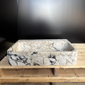 Calacatta Viola Marble Wall Mount Sink, Luxury Handmade Powder Room Vanity, Natural Stone Basin