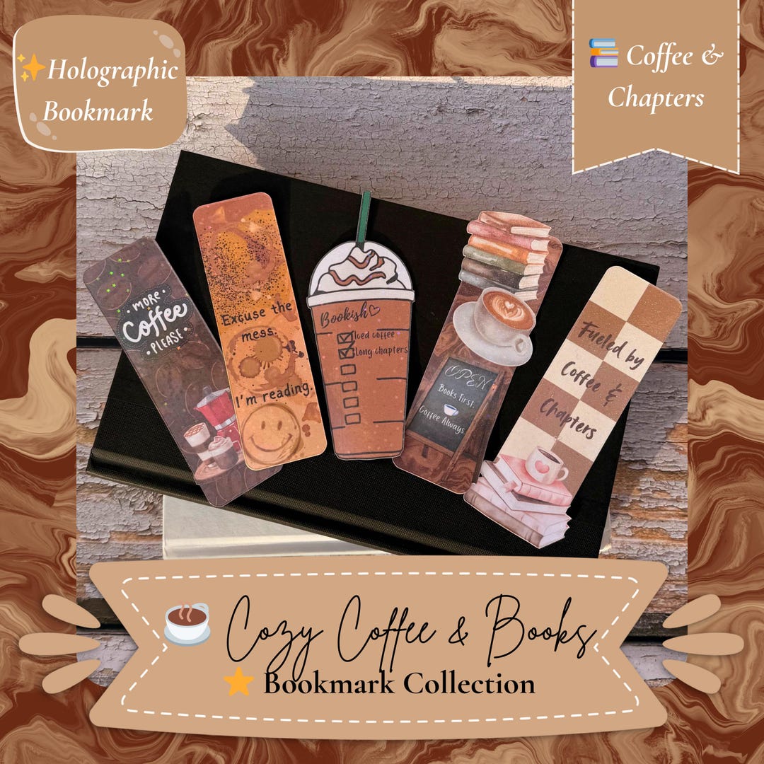 Holographic Laminated Coffee & Books Bookmark | Cozy Reader Gift - Etsy