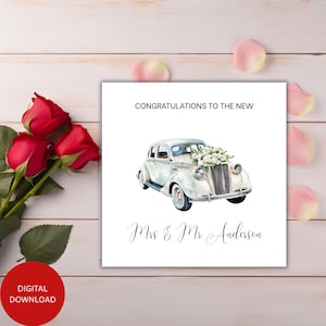Vintage Car Wedding Card: Mr & Mrs Congratulations (Digital Download)