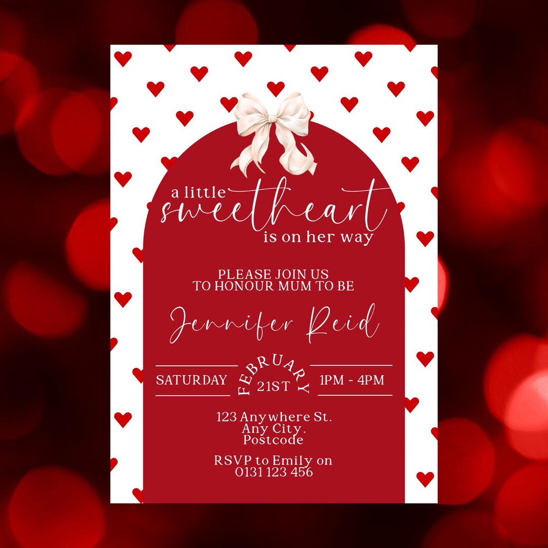 Plantilla de invitación para baby shower con corazones / Invitación de ...