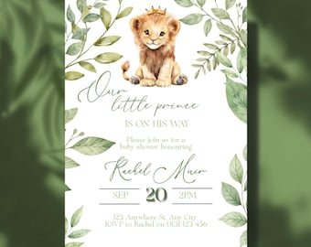 Lion Baby Shower Invitation Template: Jungle Safari Theme (Editable, Printable Download)