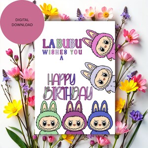 LABUBU Happy Birthday Card Digital Download | Cute Kawaii Printable Birthday Card | Funny Cartoon Bunny Birthday Greeting | Instant Download