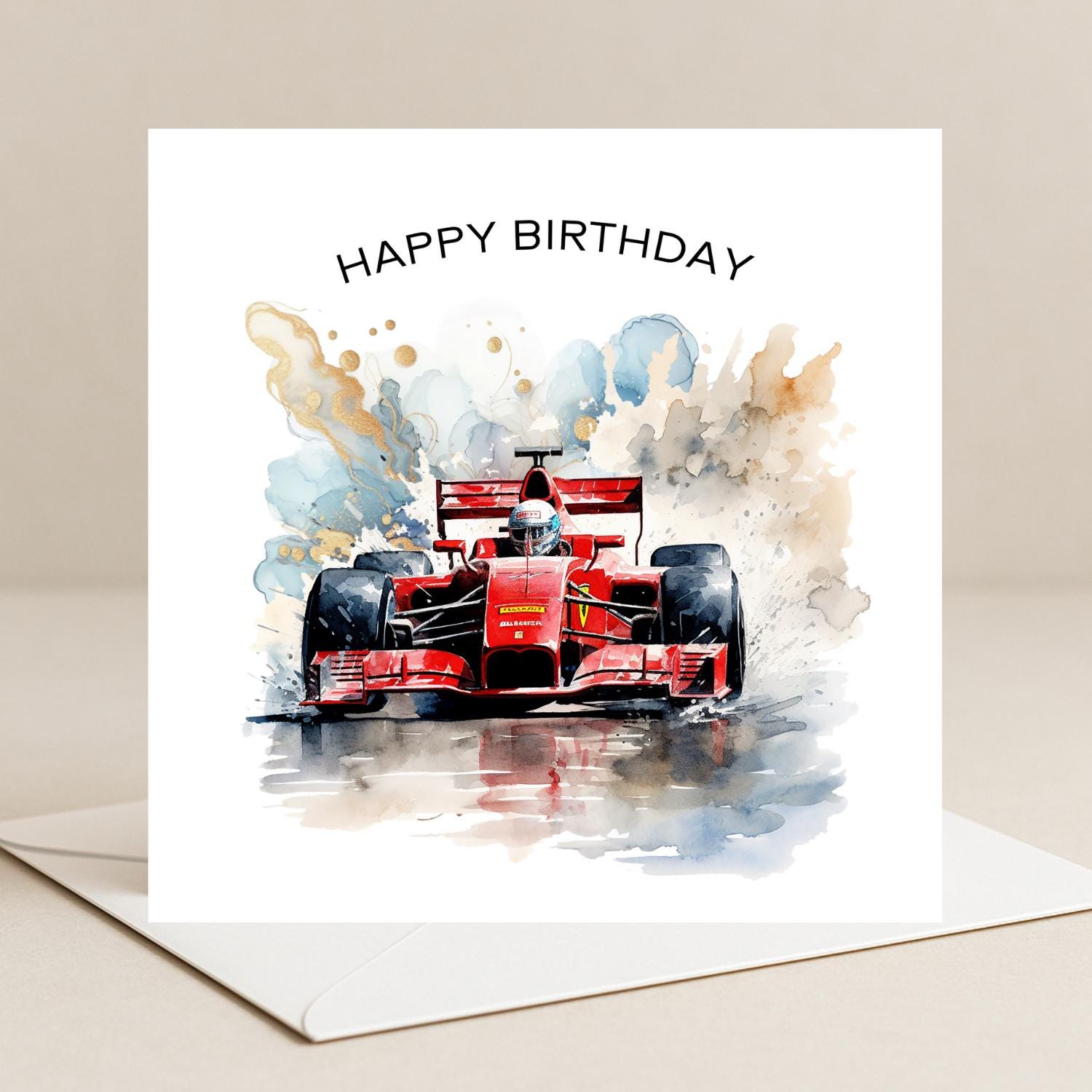 Biglietto Di Compleanno Speed Dial Motor Sports F1 - Design Mustard & Gray, Formato A6, Fatto A Mano In Gran Bretagna - 3