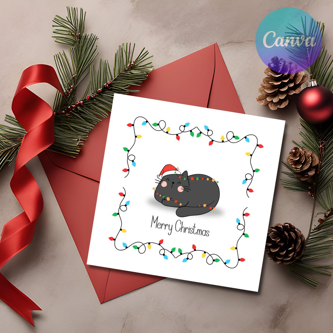 Editable Funny Cat Christmas Card: Printable Holiday Greeting (digital ...