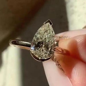 2.00  CT Pear Cut Moissanite Diamond Ring 18K Solid Yellow Gold Plain Band Ring Solitaire Promise Ring Tear Drop Wedding Anniversary Ring