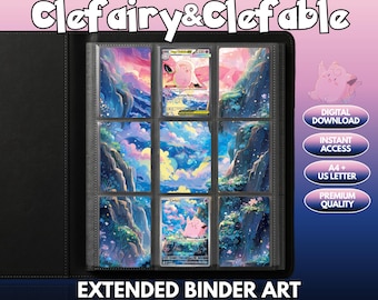 Clefairy och Clefable Extended Binder Art Pokémon Display Connected Cards (digital nedladdning + utskrivbar)