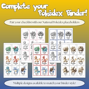 National Pokédex placeholder cards in multiple designs to match your Pokémon binder and checklist.