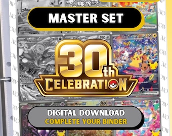 30th Celebration Pokémon Master Set Placeholders, Printable Complete Binder pages + Checklist (Digital Download)