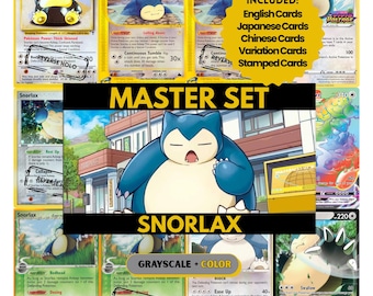 Páginas para carpeta del set maestro de Snorlax, tarjetas de marcador de posición de Pokémon, PDF imprimible y descarga digital.