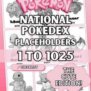 Espaces réservés nationaux Pokédex roses 1-1025, liste de contrôle complète des pages de reliure (téléchargement numérique)