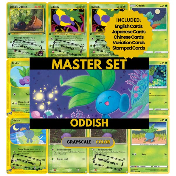Oddish Master Set Binder Pages, Pokemon Placeholder Cards, Printable PDF & Digital Download