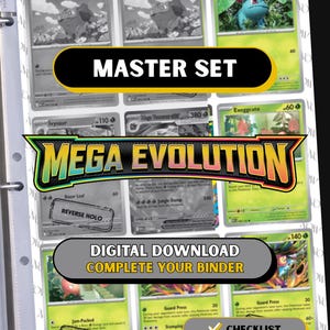Marcadores de posición del set base Mega Evolution, páginas imprimibles completas de la carpeta maestra + lista de verificación (descarga digital)