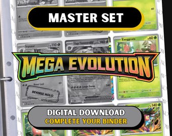 Segnaposto per il set completo Mega Evolution, pagine stampabili per raccoglitore + lista di controllo (download digitale)