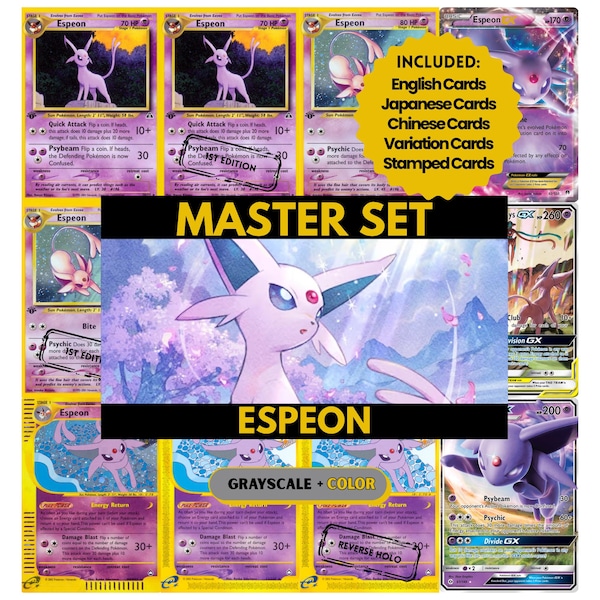 Espeon Master Set Binder Pages, Pokemon Placeholder Cards, Printable PDF & Digital Download