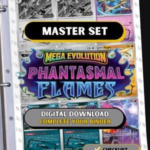 Phantasmal Flames Master Set Placeholders | Mega Evolution Pokémon Binder Placeholders | Printable PDF + Checklist