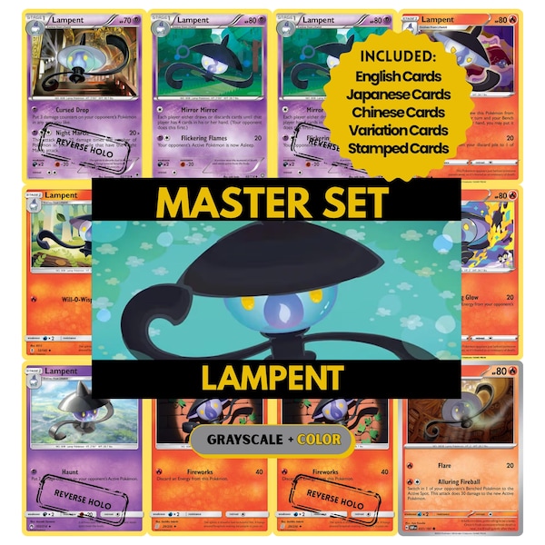 Lampent Master Set Binder Pages, Pokemon Placeholder Cards, Printable PDF & Digital Download
