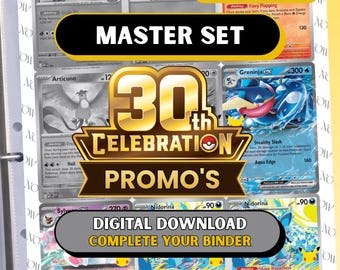 30th Celebration Promo's Pokémon Master Set Placeholders, Printable Complete Binder pages + Checklist (Digital Download)