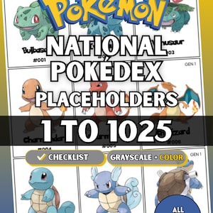 National Pokédex Placeholders 1-1025, Complete Binder Pages, Checklist (Digital Download)