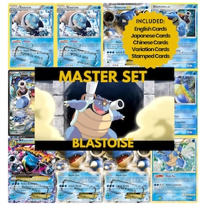Páginas para carpeta del set maestro de Blastoise, tarjetas de marcador de posición de Pokémon, PDF imprimible y descarga digital.